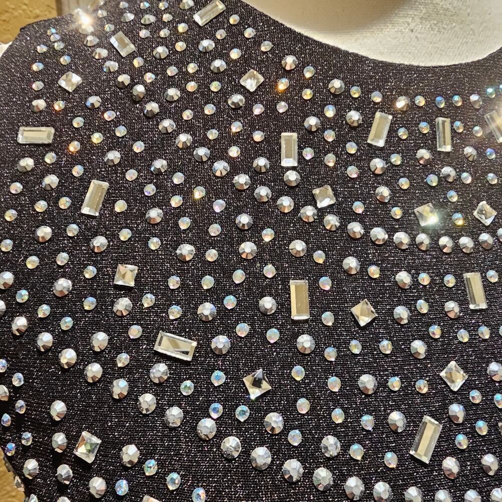 Windsor Heat XS Stone Rhinestone Bodycon Mini Dress Black Sleeveless Party Glam - Picture 8 of 14